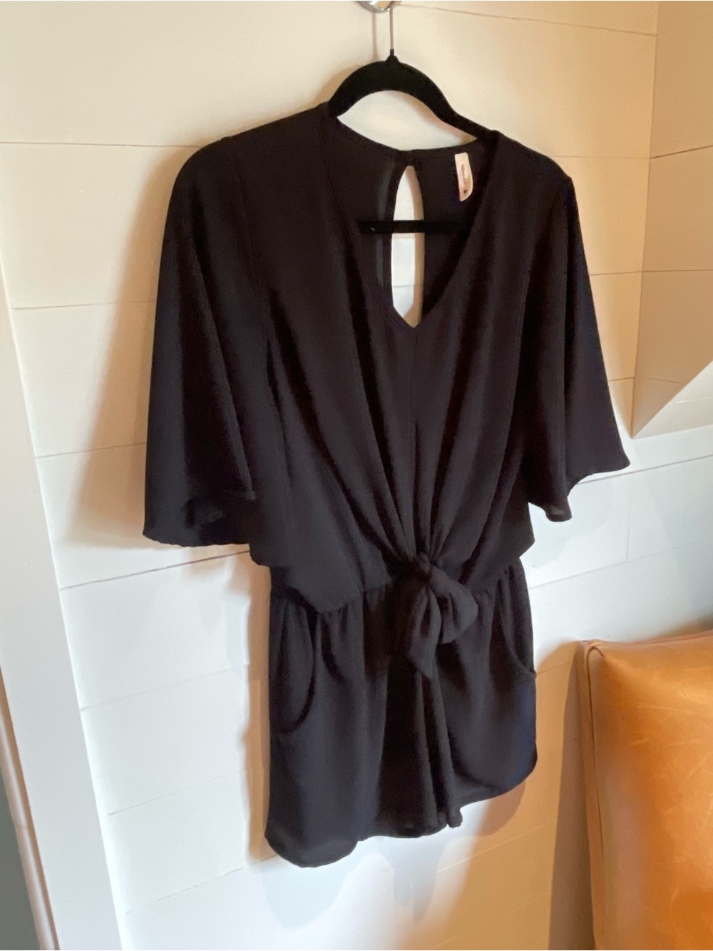 Tyche Black Short-Sleeve Tie-Front Romper